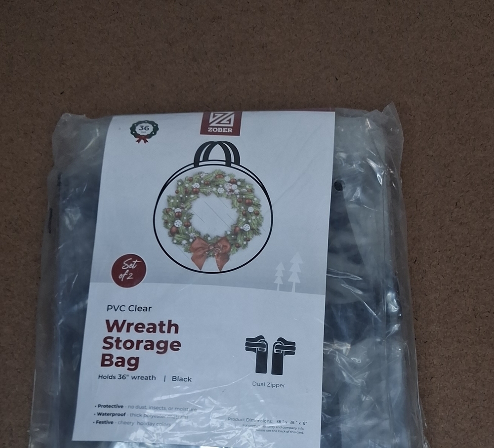 Black Edge  PVC Clear Wreath Storage Bag - 36" Set Of 2